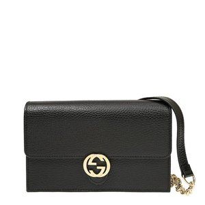 Gucci GG Black Crossbody Handbag Calf Leather Gold Chain Purse Bag Italy NEW